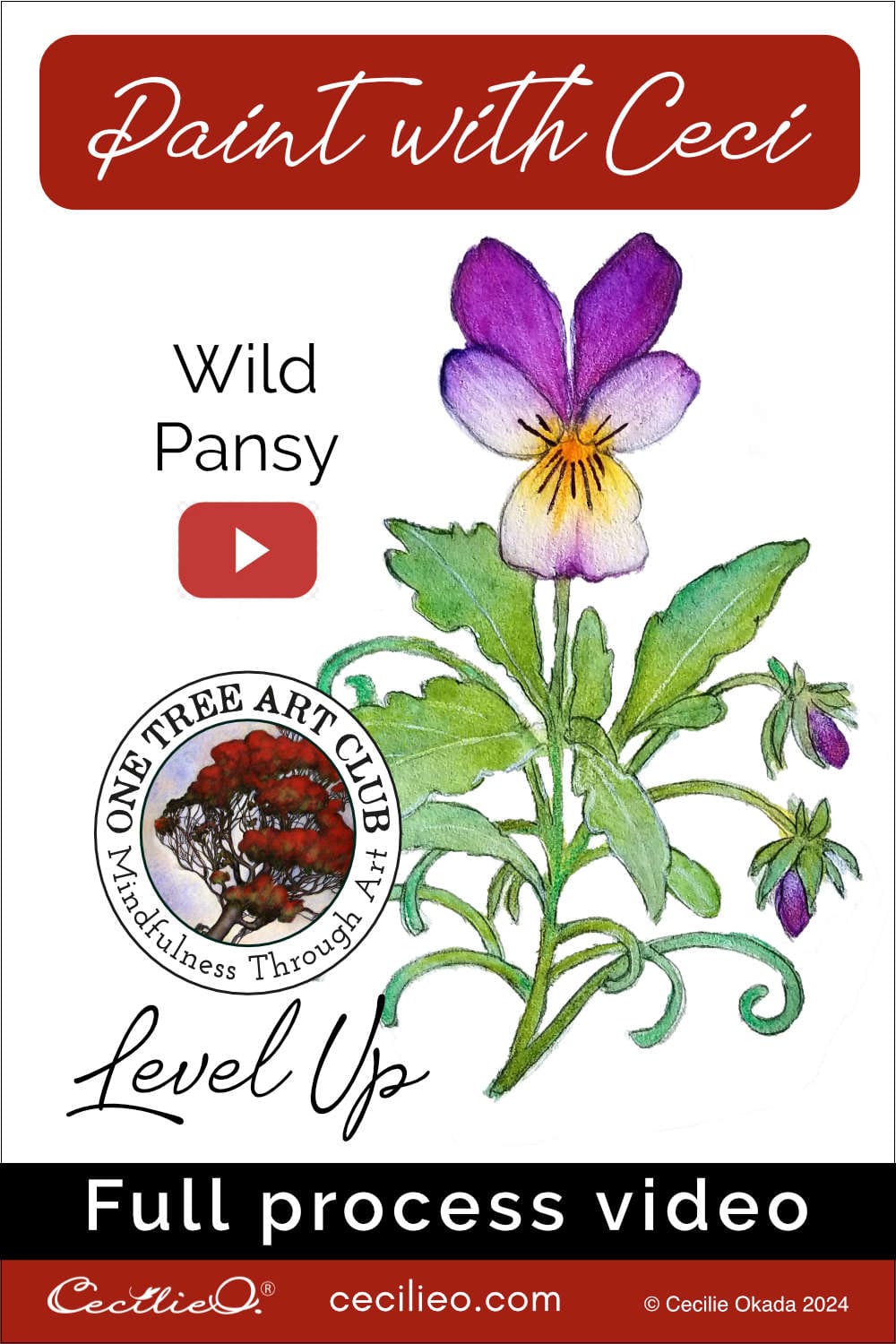 Wild pansy full watercolor process video. Paint along.