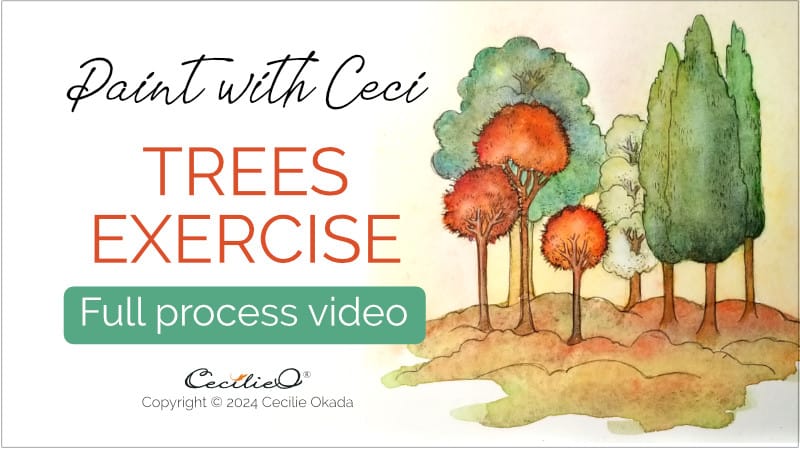 Level Up Video of painting easy watercolor trees