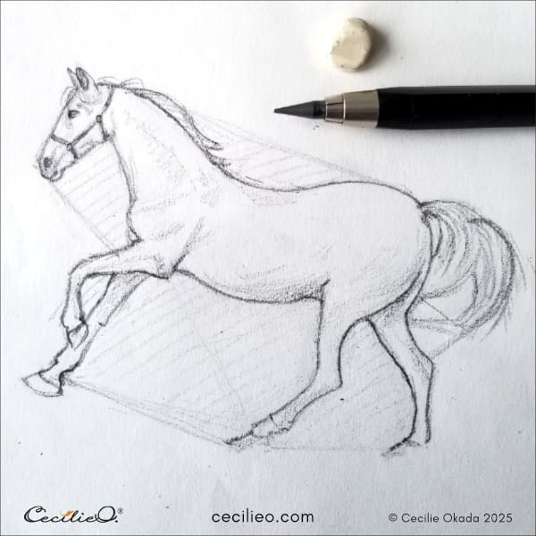 The finsihed drawing of the horse.