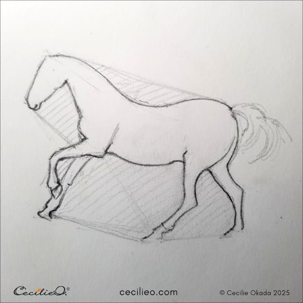 Drawing the final outline of the horse. 