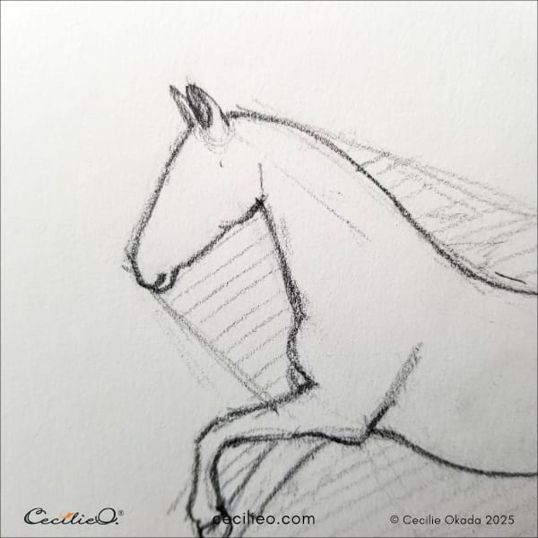 Focusing on drawing the head of the horse.