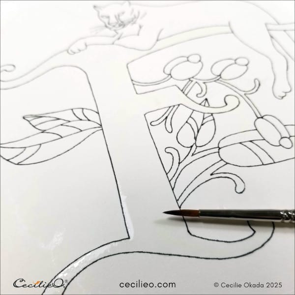 Redrawing of the letter F with waterproof fineliner.
