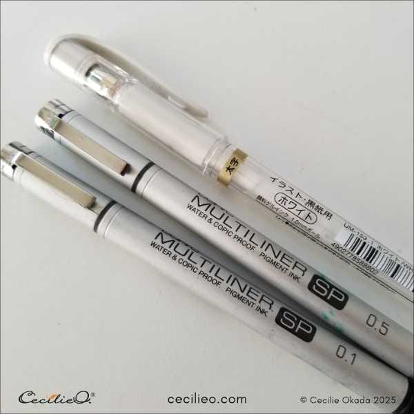 Use a black fine liner and a white gel pen for the doodles.
