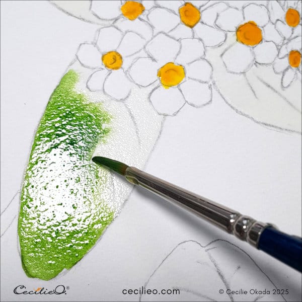 Painting the leaves with watercolor 1