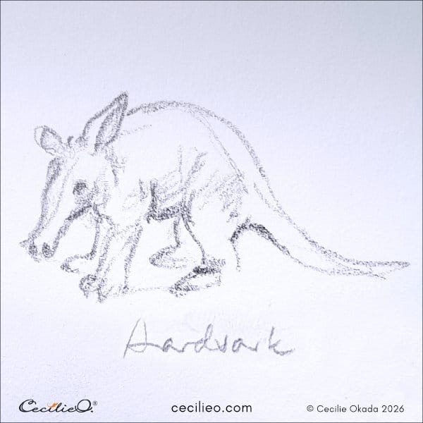 Simple skstch of an aardvark waiting patiently.