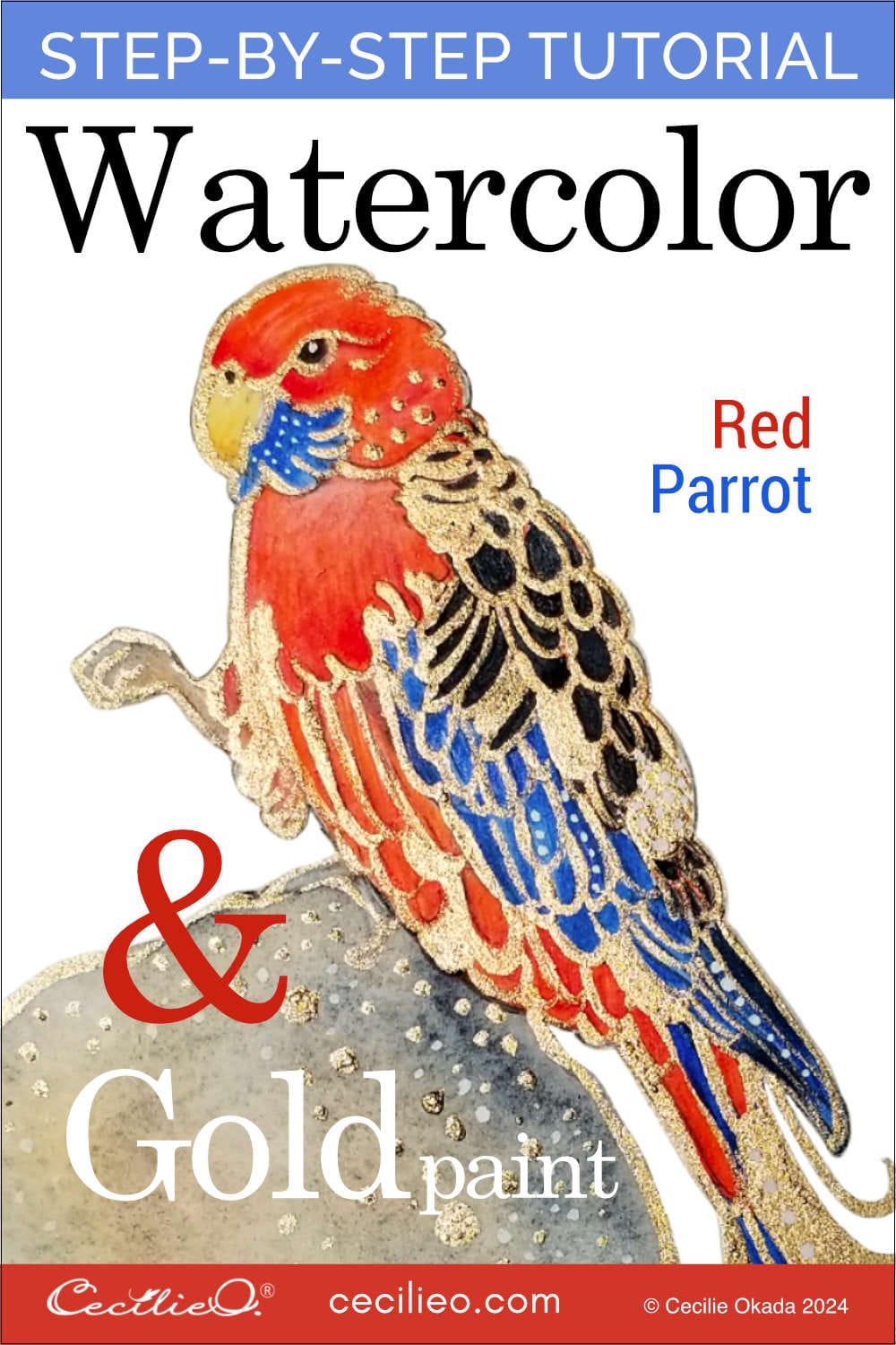 How to Paint a Sparkling Red Parrot with Watercolor & Gold Post feature image