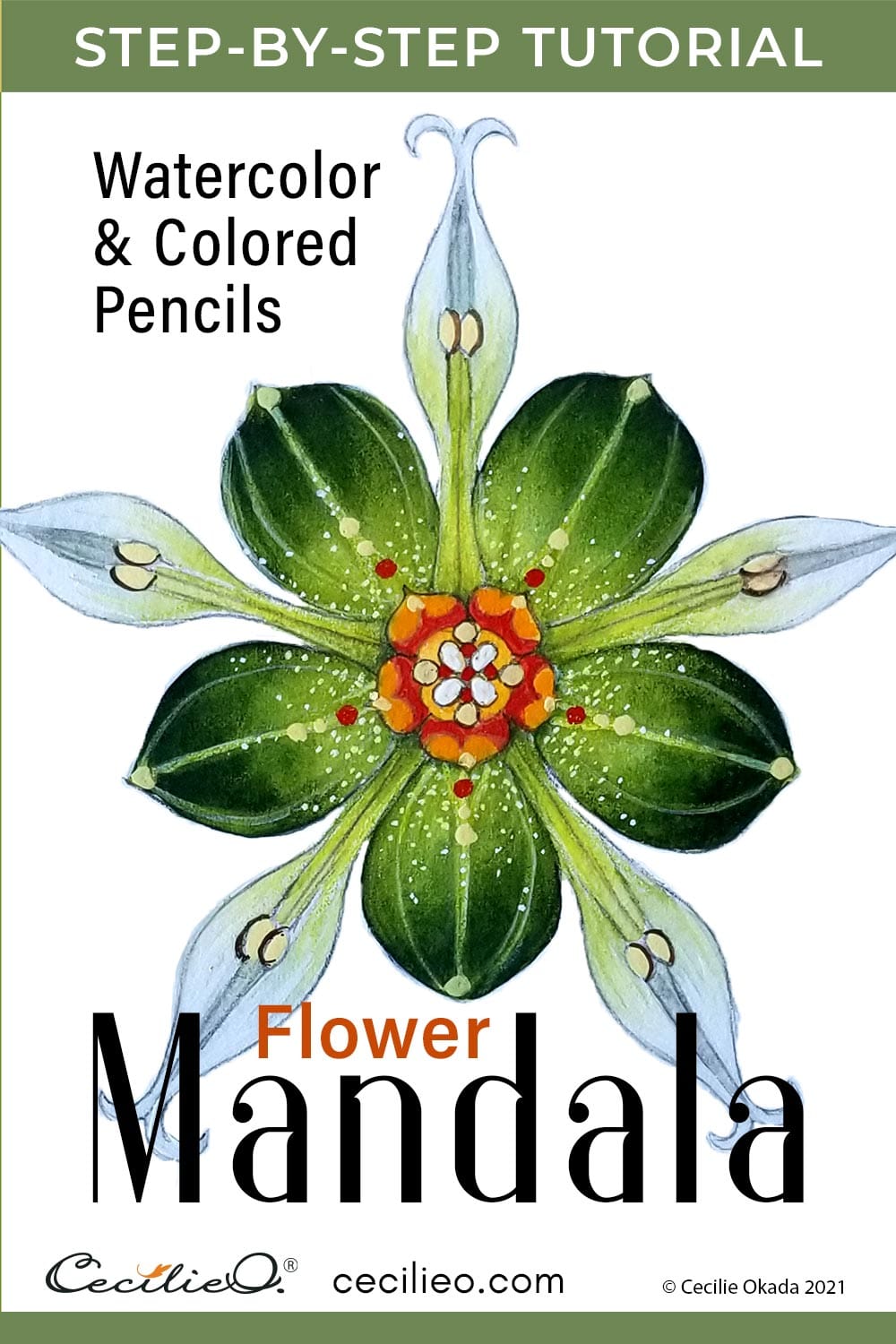 The easy mandala in this tutorial has no intricate, multi-layered patterns. It is a flower. Learn how to watercolor it.