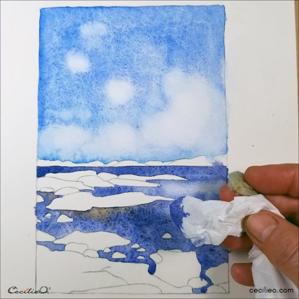 Easy Watercolor Landscape Tutorial With Sea and Clouds