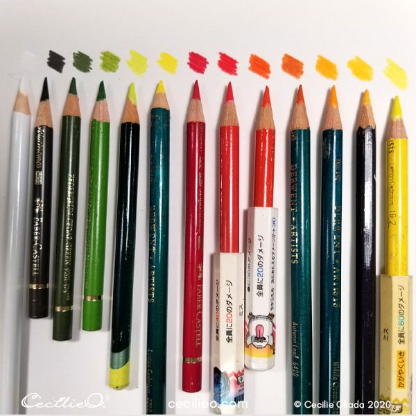 The colored pencils use for retouching.