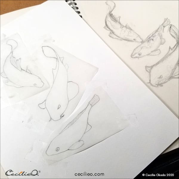 Drawing of koi fish.