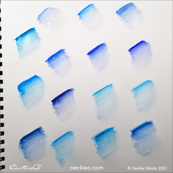 Activating blue watercolor pencils.