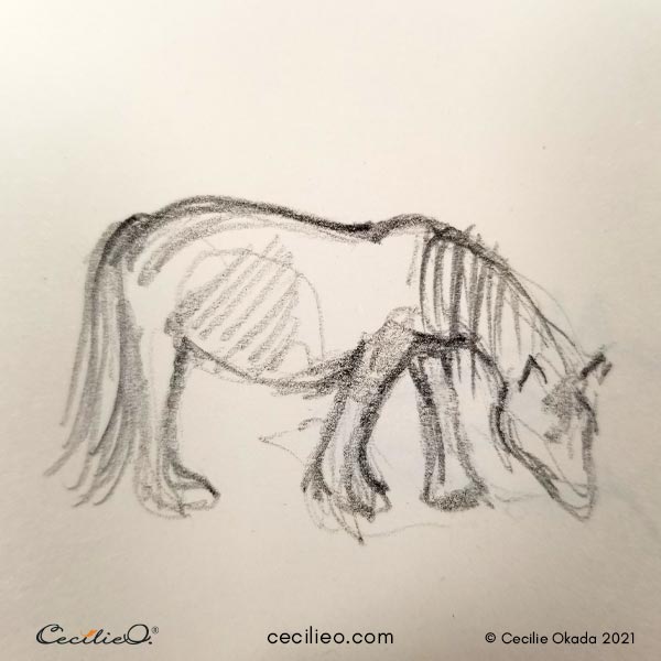 Quick sketch of a grazing horse.