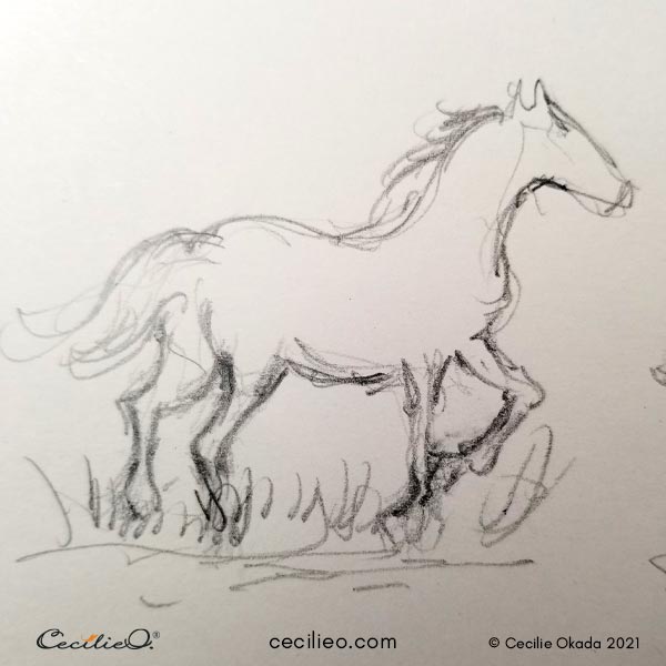  Quick sketch of a running horse.