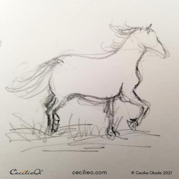 Simple, quick sketch of a running horse.