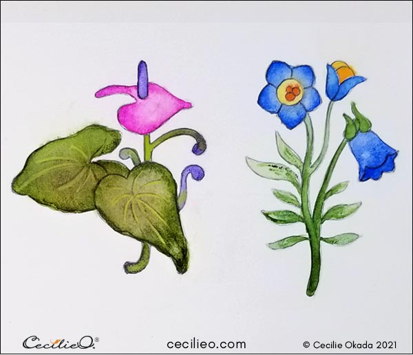 Playful watercolors for creative flower drawings. 