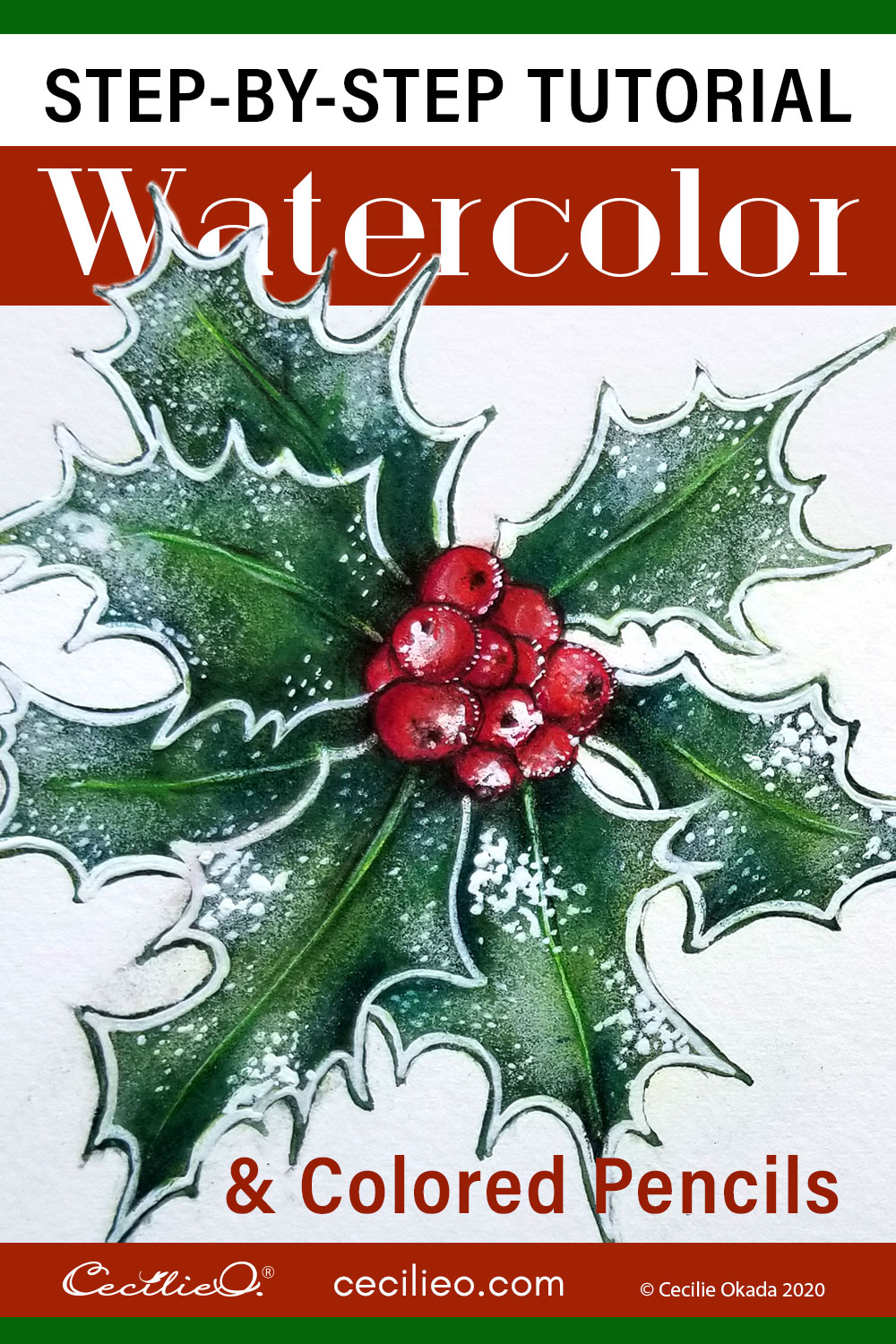 How to Paint a Watercolor Holly With Snow and Frost  Post feature image