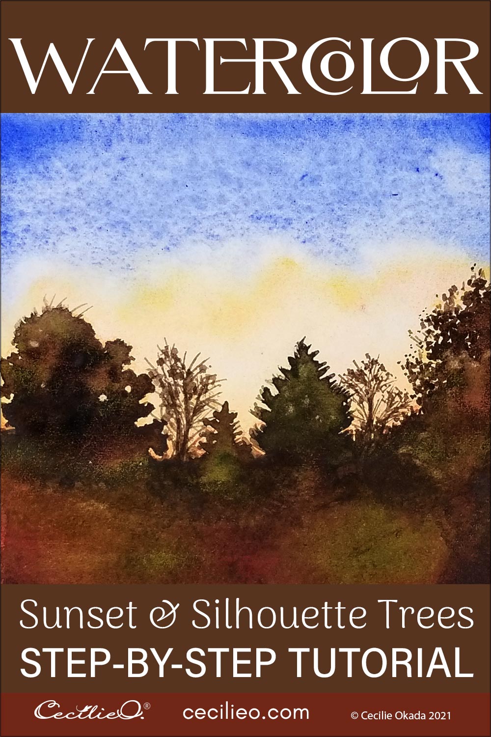 How to Paint a Golden Watercolor Sunset With Silhouette Trees  Post feature image