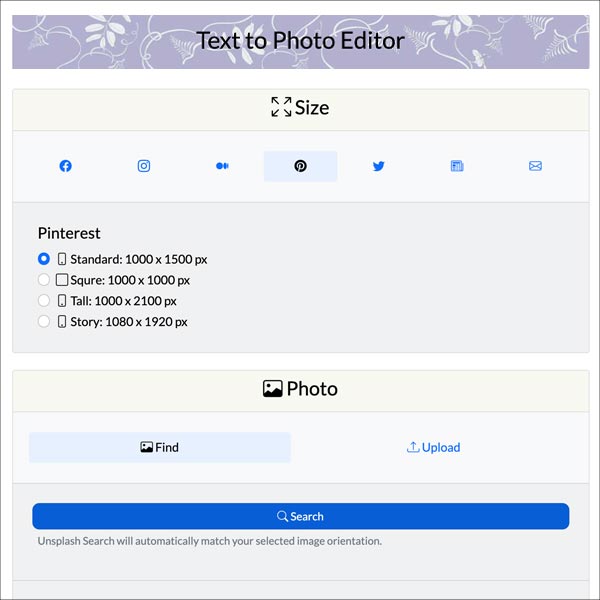 Step one is to select your image settings, whether it is for social media, for blog post or email. 