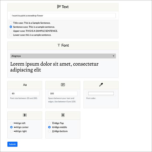 Write your text, select font and other settings. 