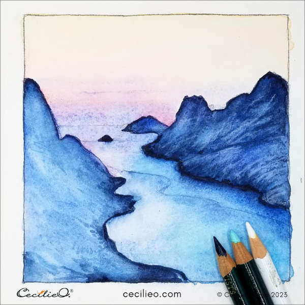 simple landscape drawing in colour