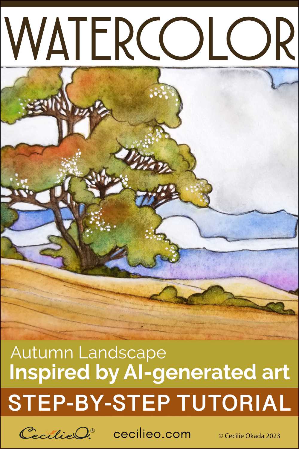 Learn how to ethically use AI art inspiration to spark your imagination. Autumn watercolor landscape step-by-step tutorial.