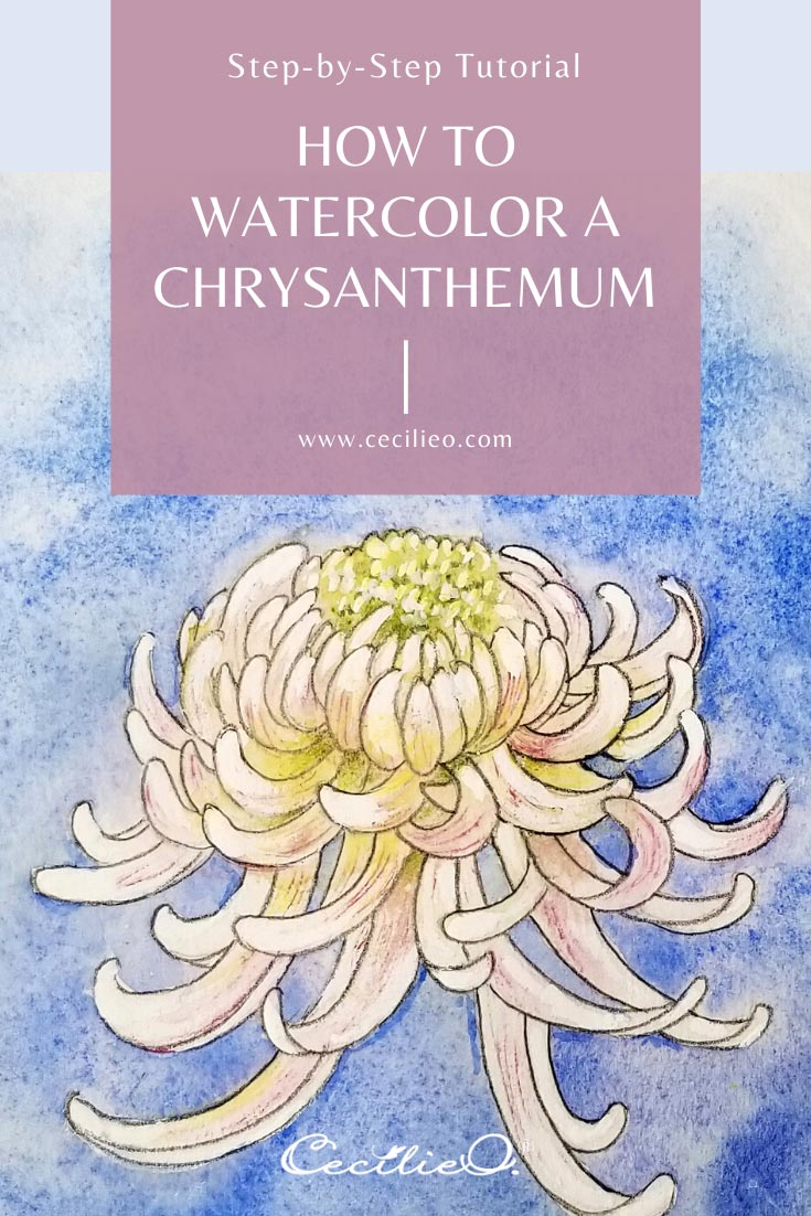 Original White Chrysanthemum Gouache Painting, Colorful Floral Flower  Watercolor
