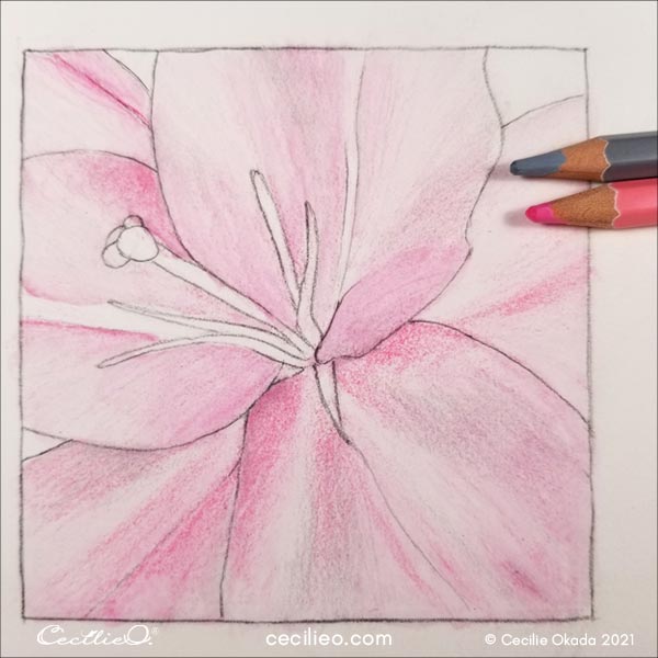 Drawing a new layer with watercolor pencils. 