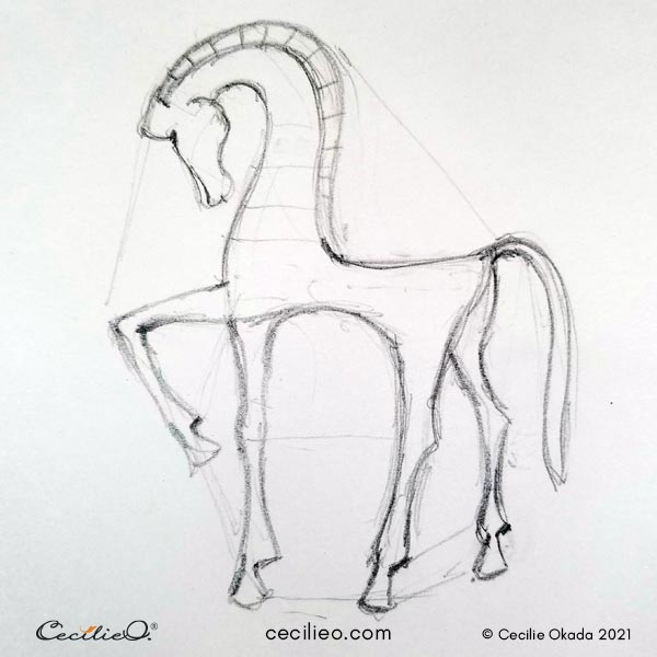 Pencil drawing of a Minoan horse.