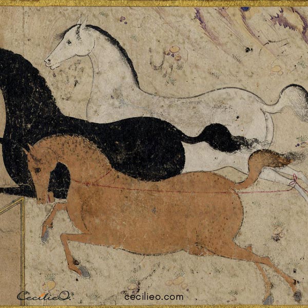 Persian illustration of horses.
