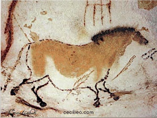Stone age horse art from the Lascaux cave in France.