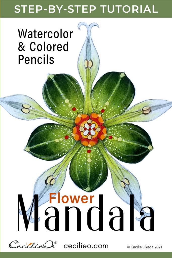The easy mandala in this tutorial has no intricate, multi-layered patterns. It is a flower. Learn how to watercolor it.