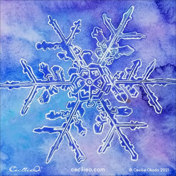 Color the interior of the snowflake with a darker blue pencil.