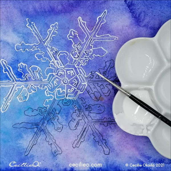 Paint the snowflake outline with white gouache.