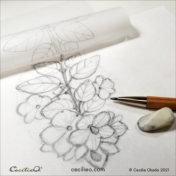 Sketching the flower.