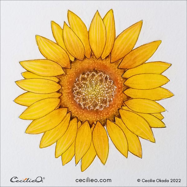 The completed watercolor sunflower.