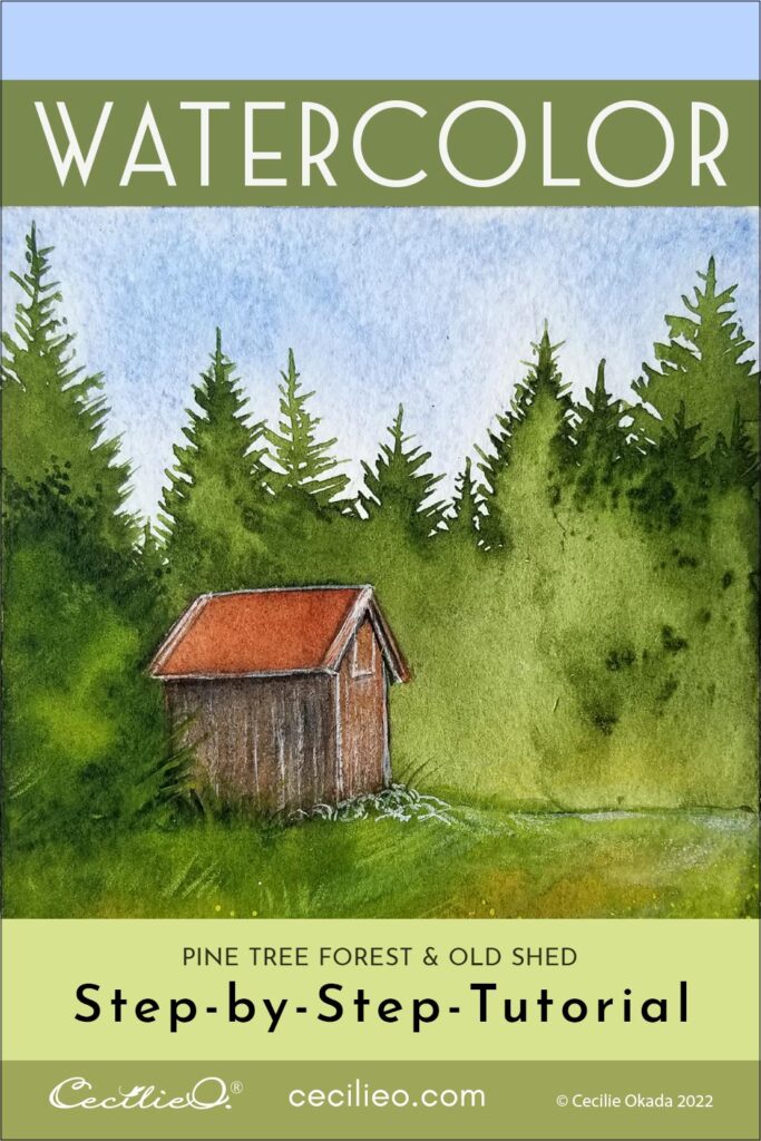 Watercolor Pine Trees Tutorial With Old Shed
