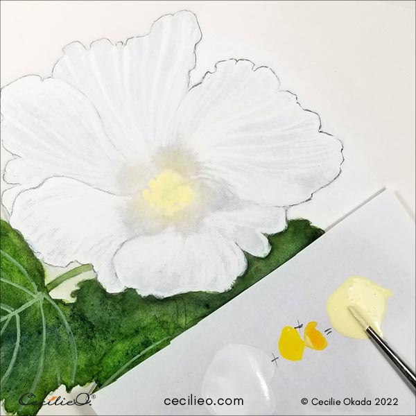 Painting the yellow center of the flower.