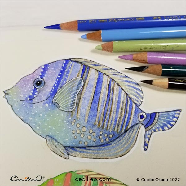 I used some colored pencils to fish off the blue fish.