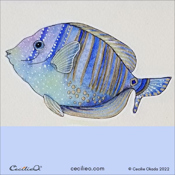 The blue watercolor fish completed.