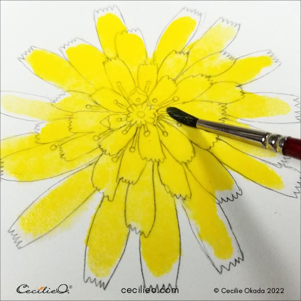 Painting the whole flower yellow.