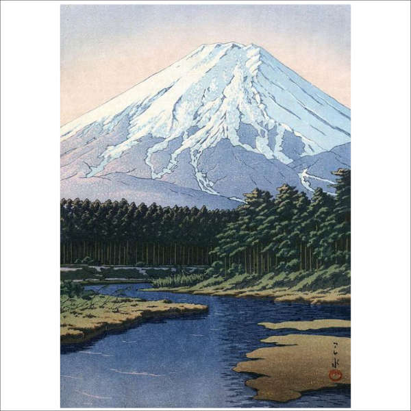 Inspiration from a Ohara Koson woodblock print of Mt. Fuji.