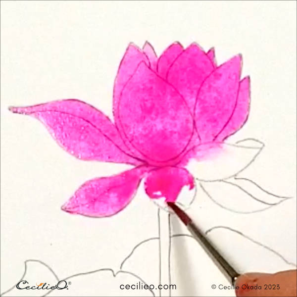 Painting the flower head with a plain layer of pink.