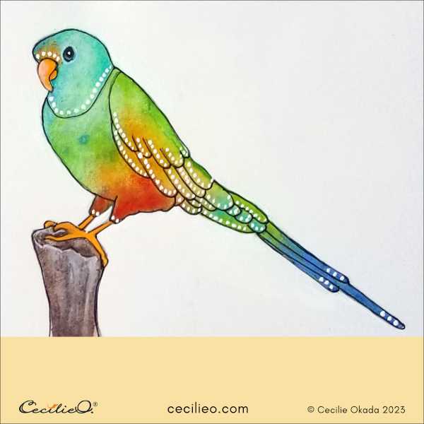The completed creative painting of the parrot.