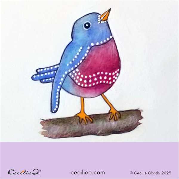 The completed creative painting of the cute bird.