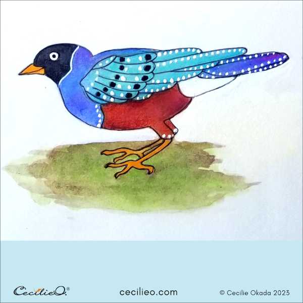 The completed creative painting of the tanager bird.