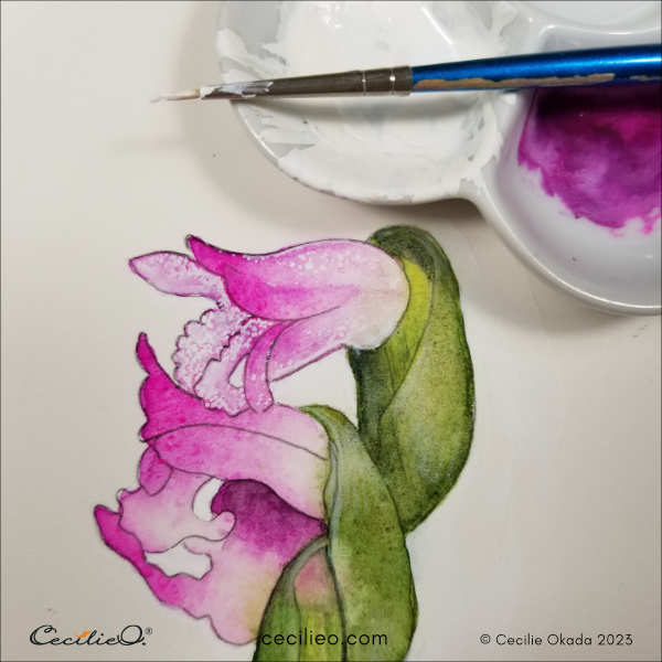 Paint the white dots that give the glass-like look to the petals.