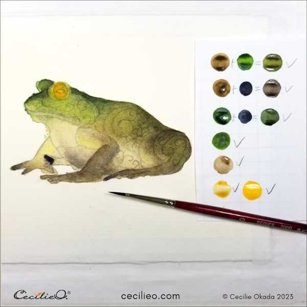 Painting watercolor gradients, with color mixing chart.