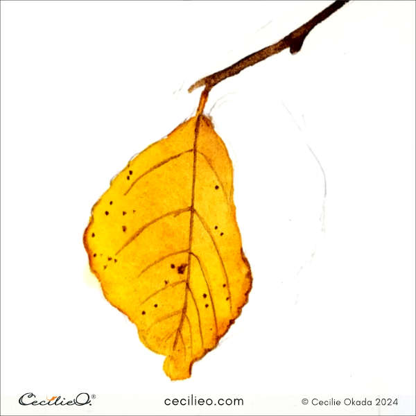 For this leaf, painting veins brown.
